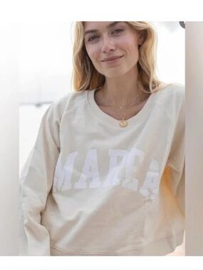 MAREA by Liz Joy Cream Graphic Cropped Pullover Sweater size S